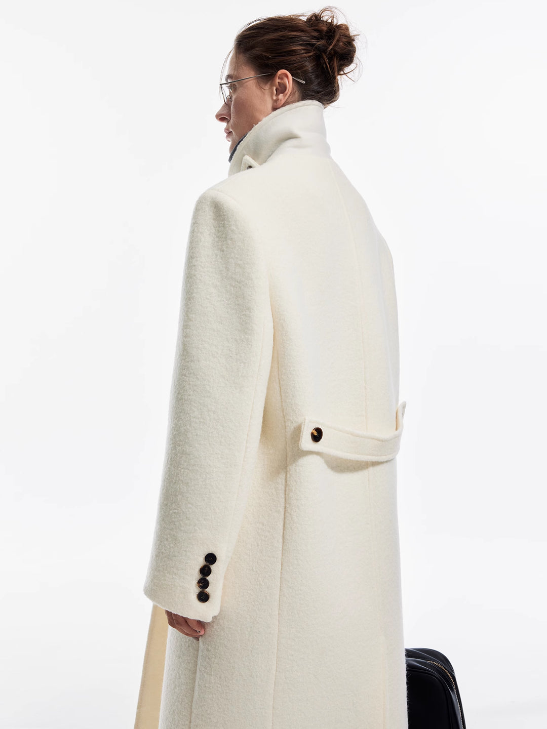 Wide-Shoulder Notch Collar Long Coat