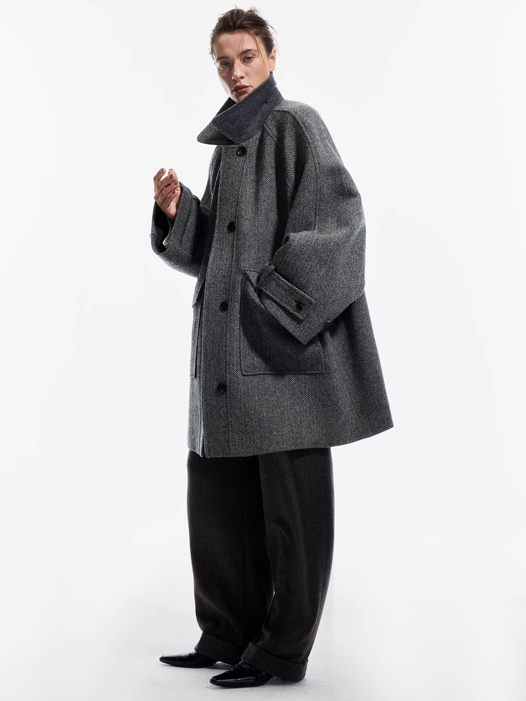 Herringbone Wool Bouclé Coat