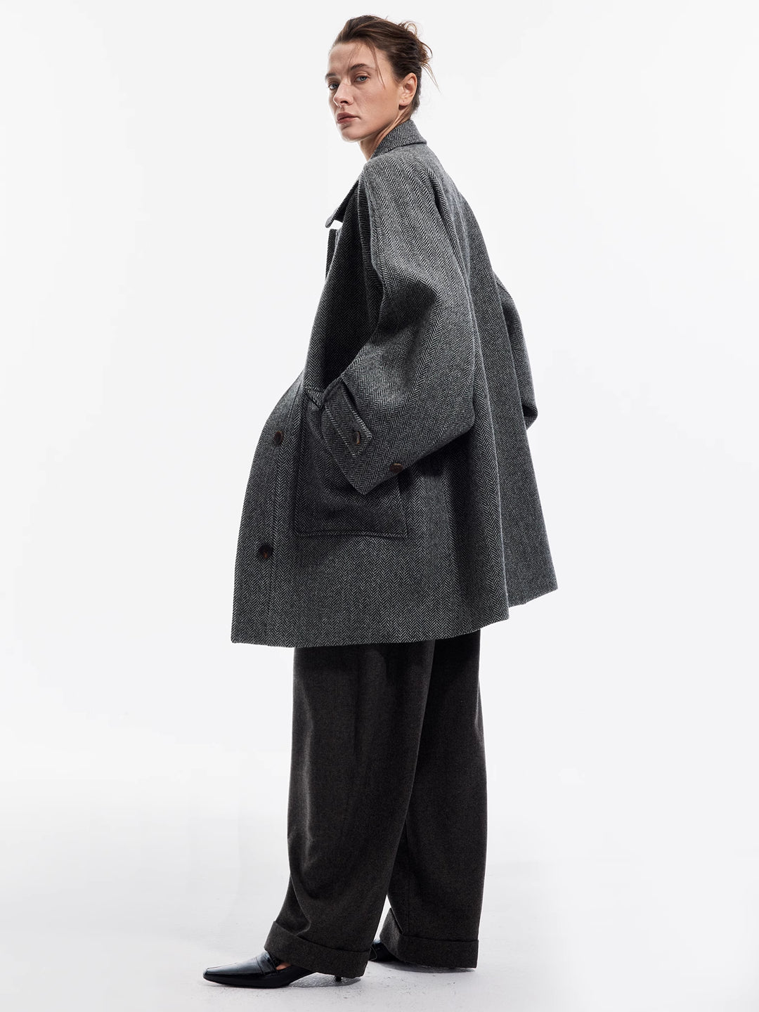 Herringbone Wool Bouclé Coat