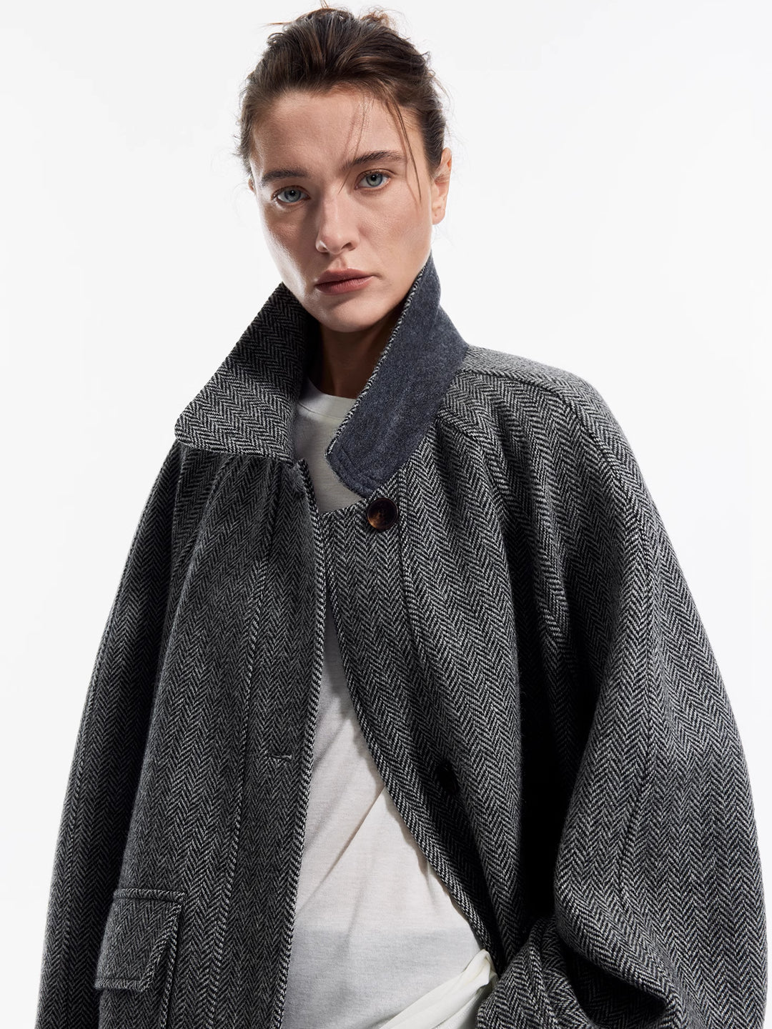 Herringbone Wool Bouclé Coat