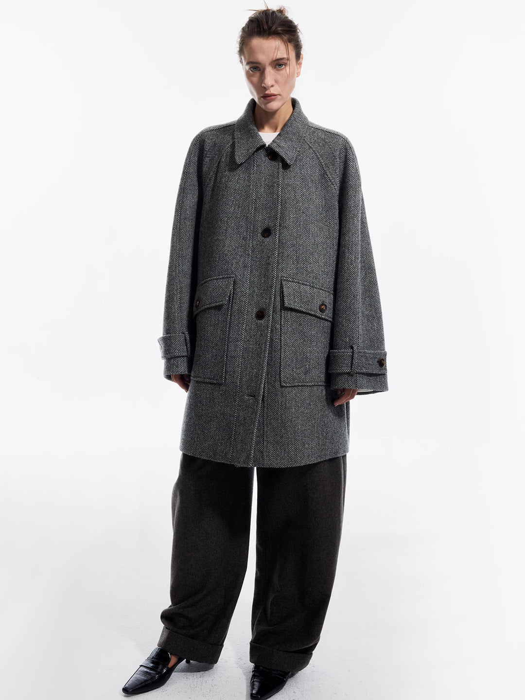 Herringbone Wool Bouclé Coat