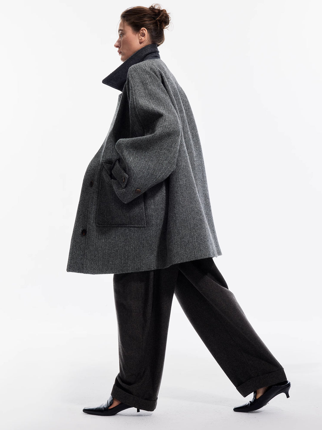 Herringbone Wool Bouclé Coat