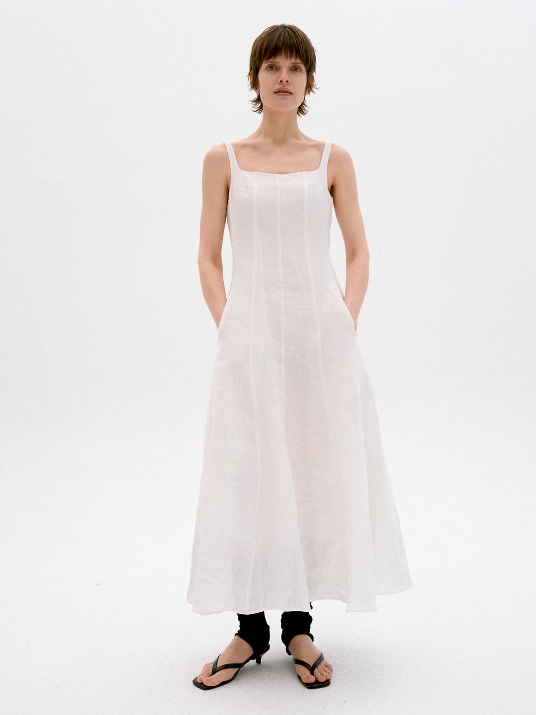 Linen Strap Holiday Dress in White