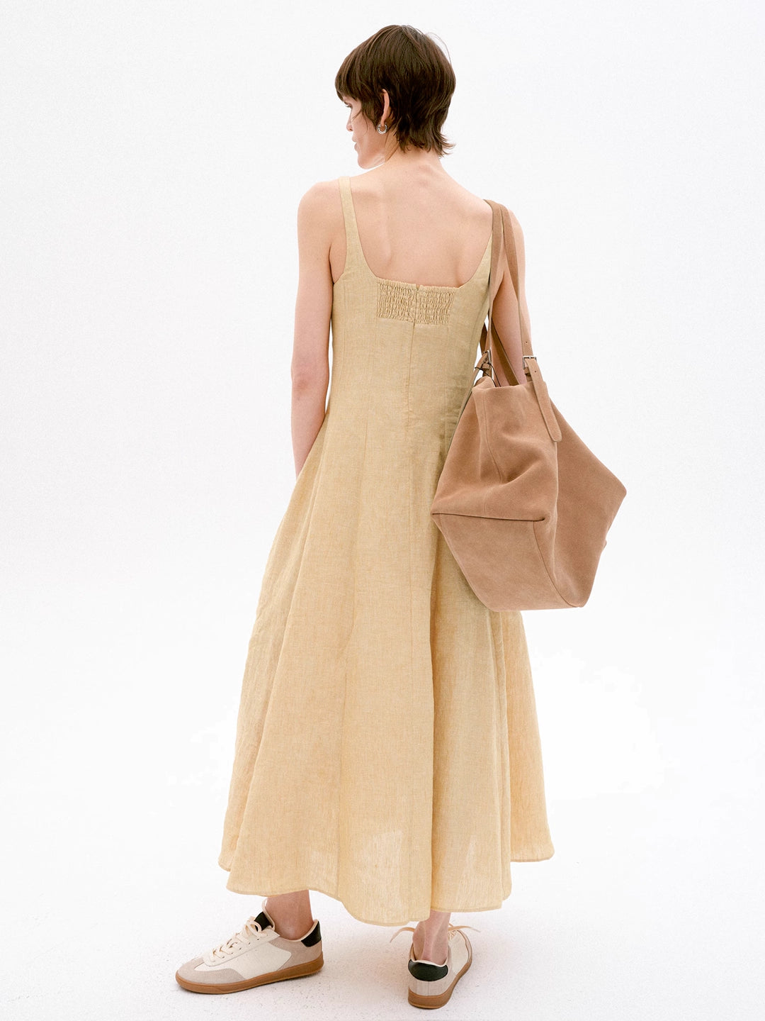 Linen Strap Holiday Dress in Yellow