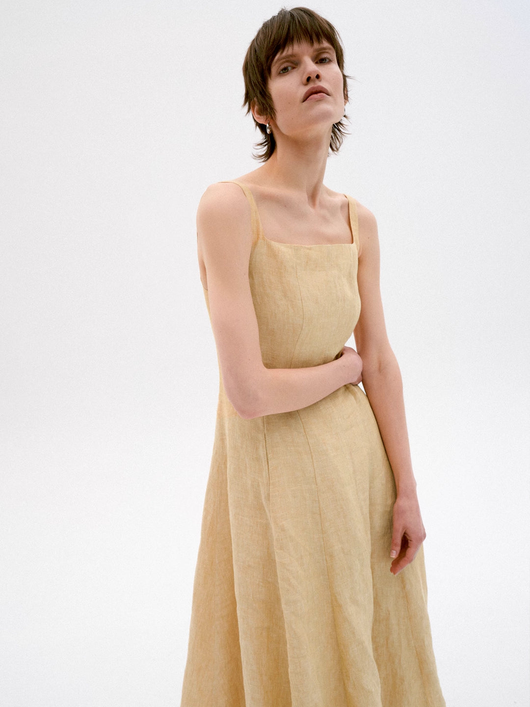 Linen Strap Holiday Dress in Yellow