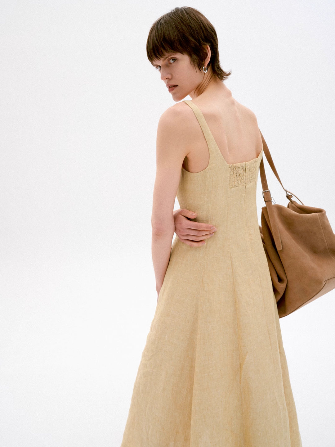 Linen Strap Holiday Dress in Yellow