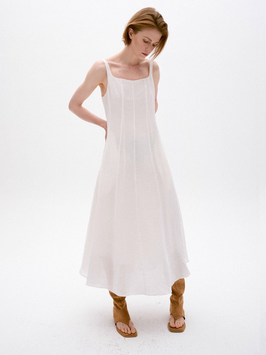 Linen Strap Holiday Dress in White