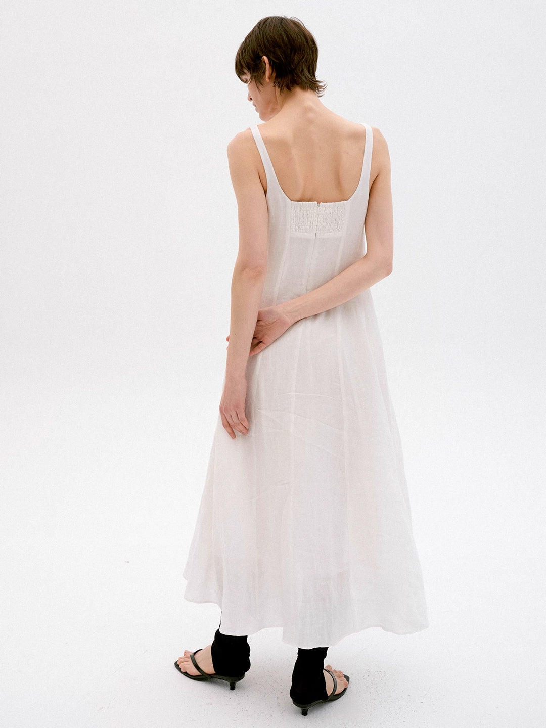 Linen Strap Holiday Dress in White