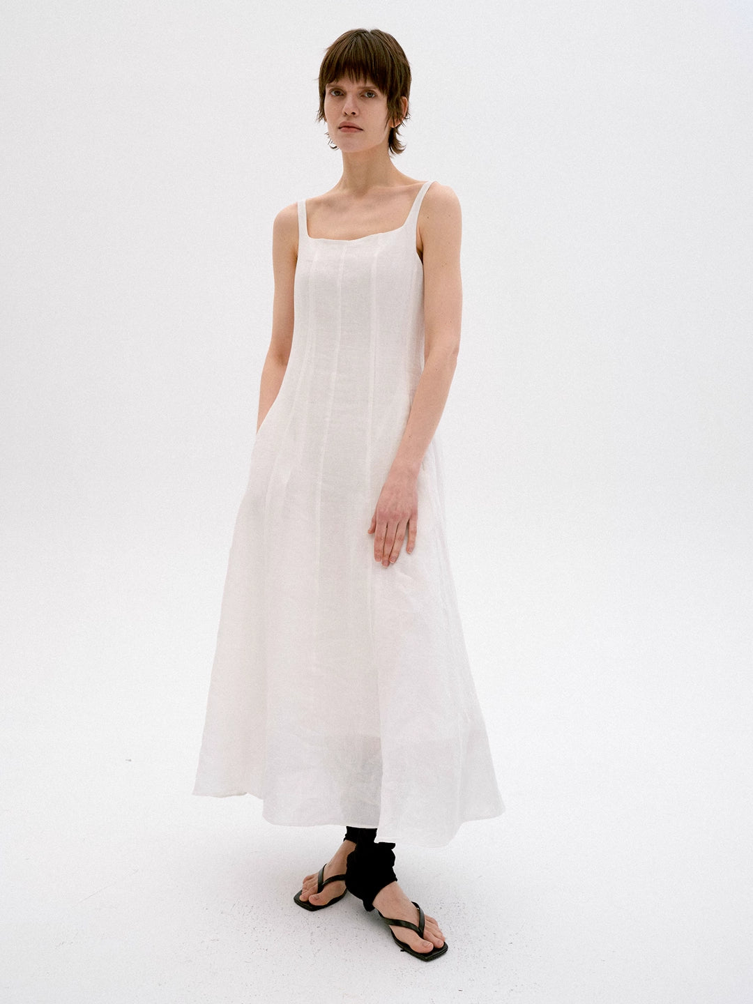 Linen Strap Holiday Dress in White