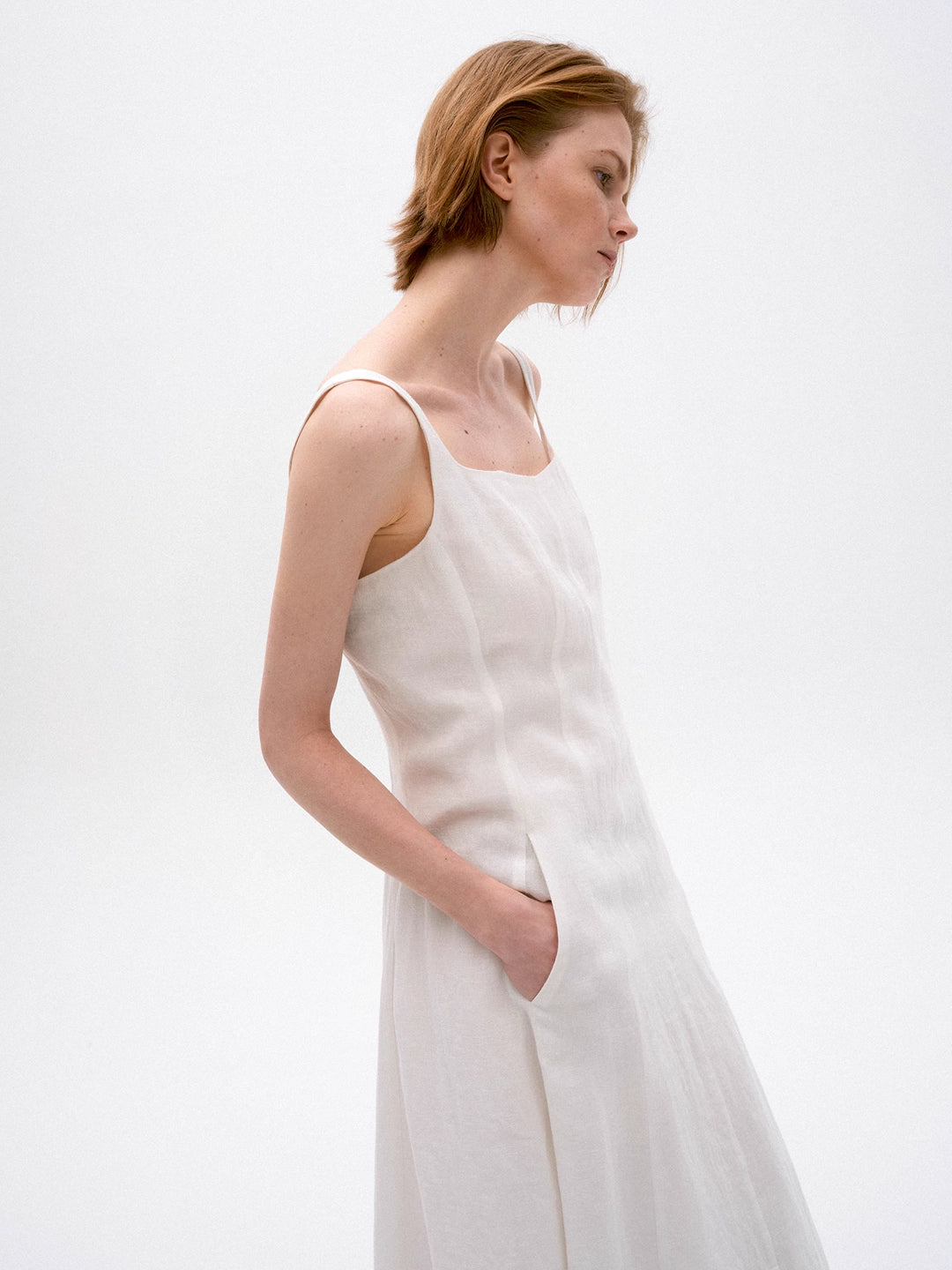 Linen Strap Holiday Dress in White