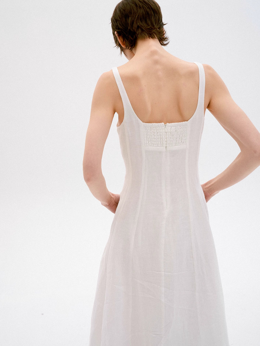 Linen Strap Holiday Dress in White