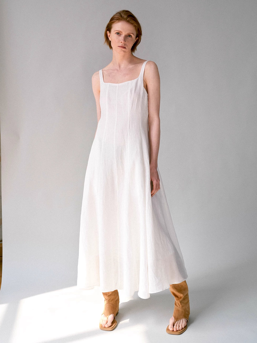 Linen Strap Holiday Dress in White