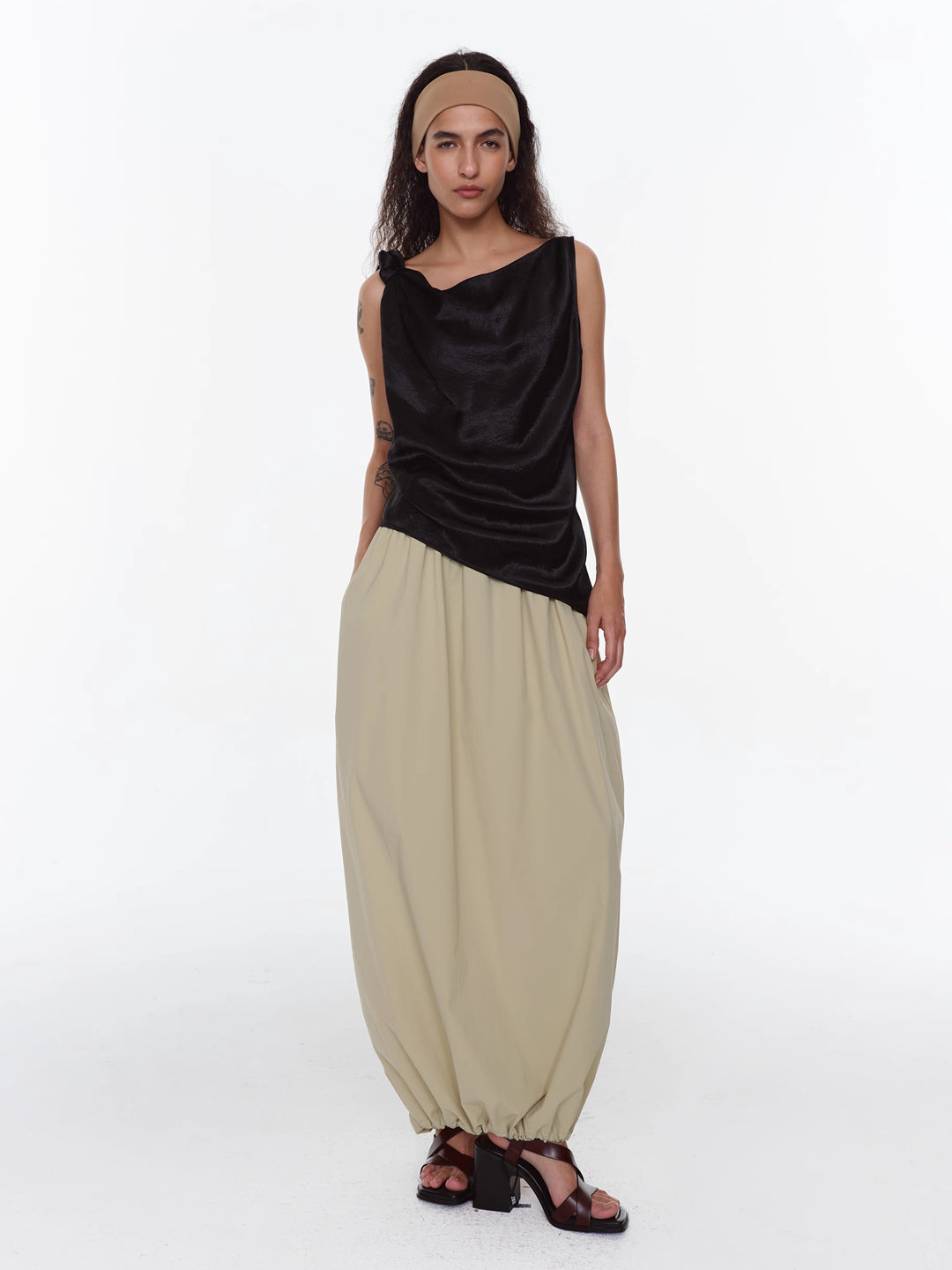 Draped Cocoon Midi Skirt