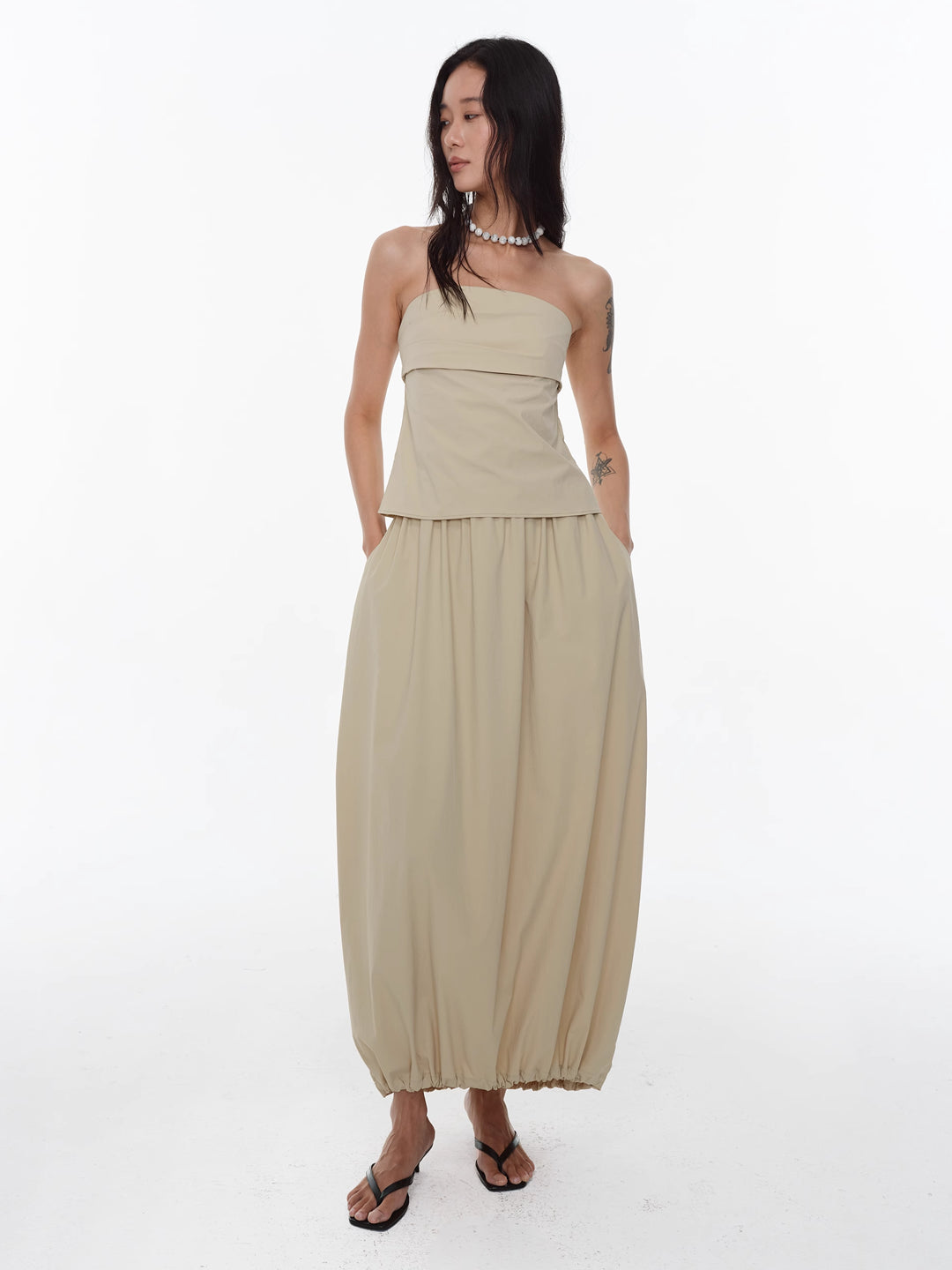 Draped Cocoon Midi Skirt