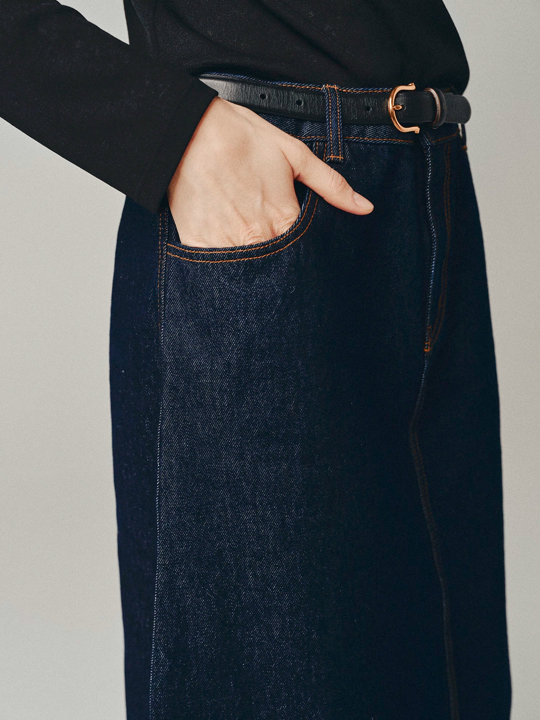 Washed Denim A-line Midi Skirt