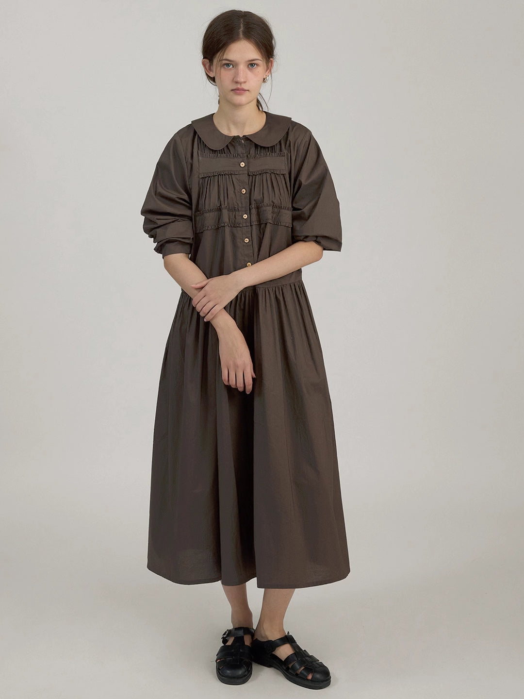 Three-Quarter Sleeve Flared Dress