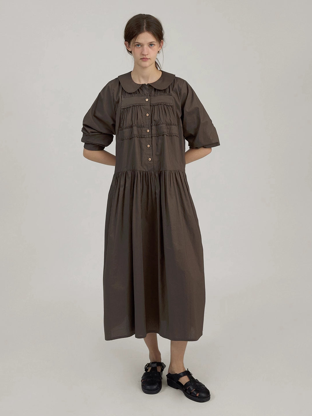 Three-Quarter Sleeve Flared Dress