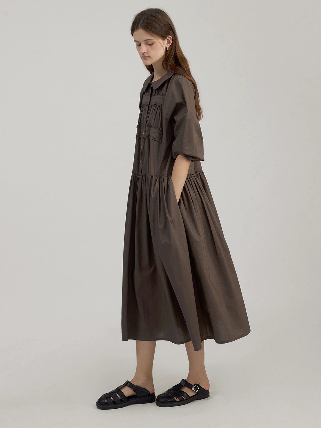 Three-Quarter Sleeve Flared Dress