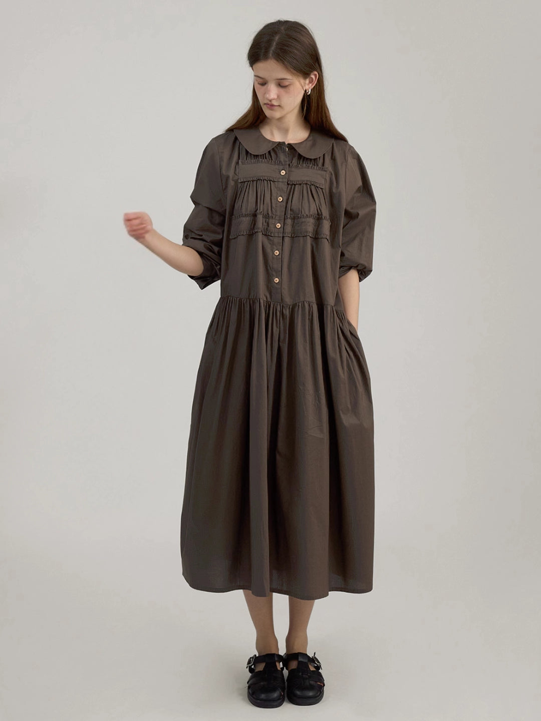 Three-Quarter Sleeve Flared Dress