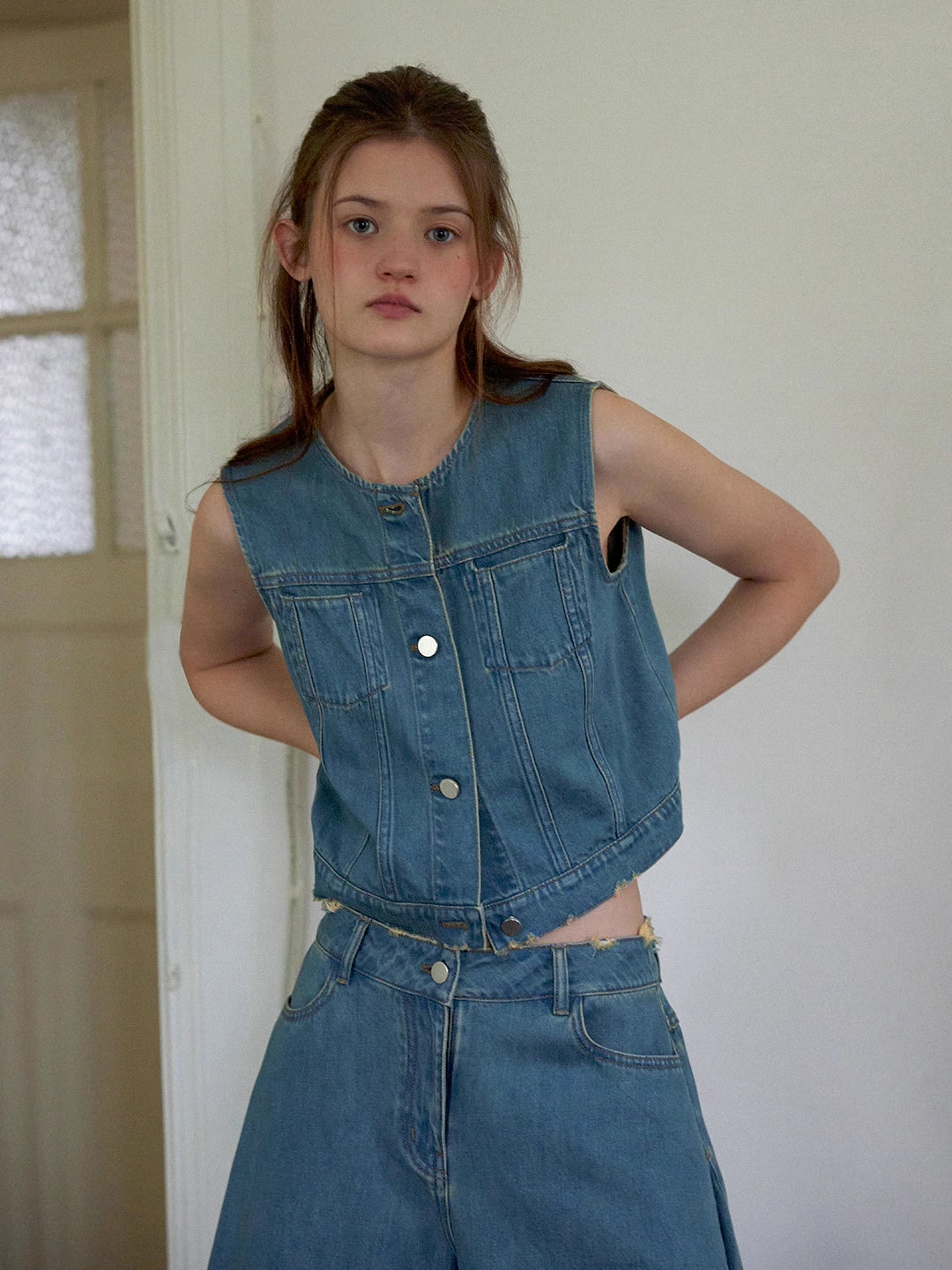 Denim Crew Neck Vest