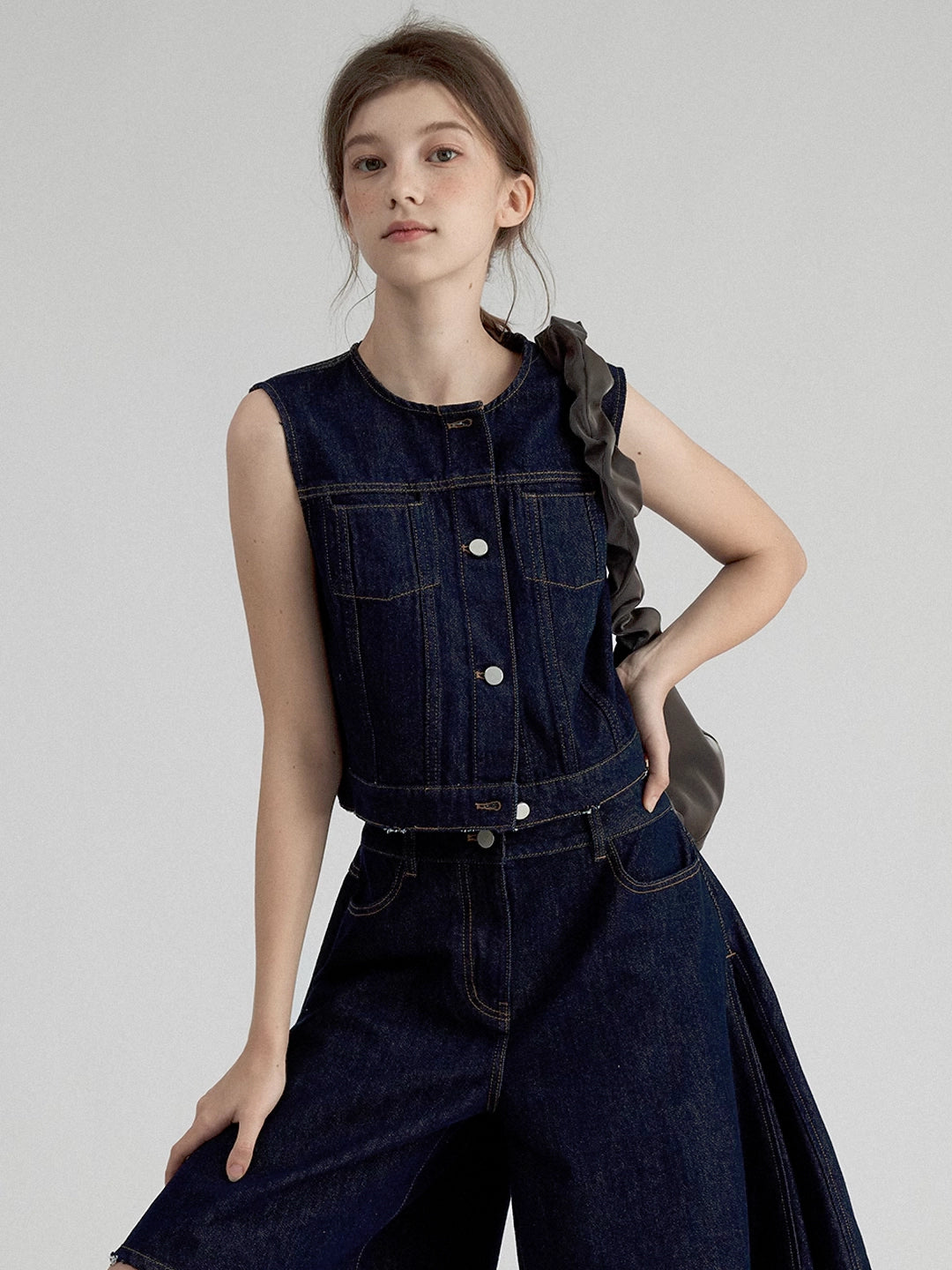 Denim Crew Neck Vest