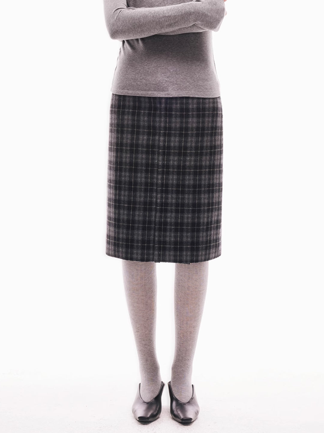 Prince of Wales Pattern Midi Skirt in Wool Blend