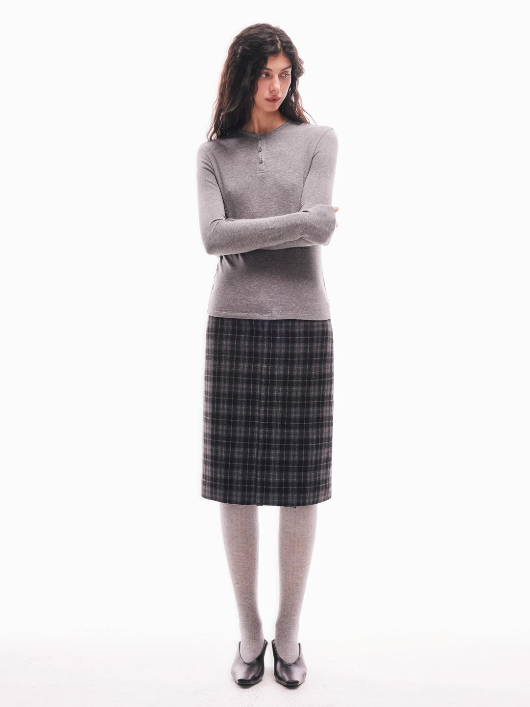 Prince of Wales Pattern Midi Skirt in Wool Blend