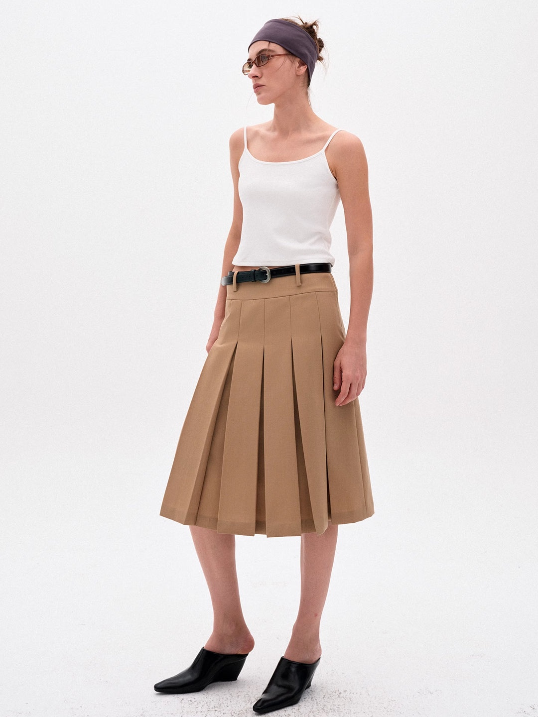 Pleated A-Line Skirt in Wool Blend