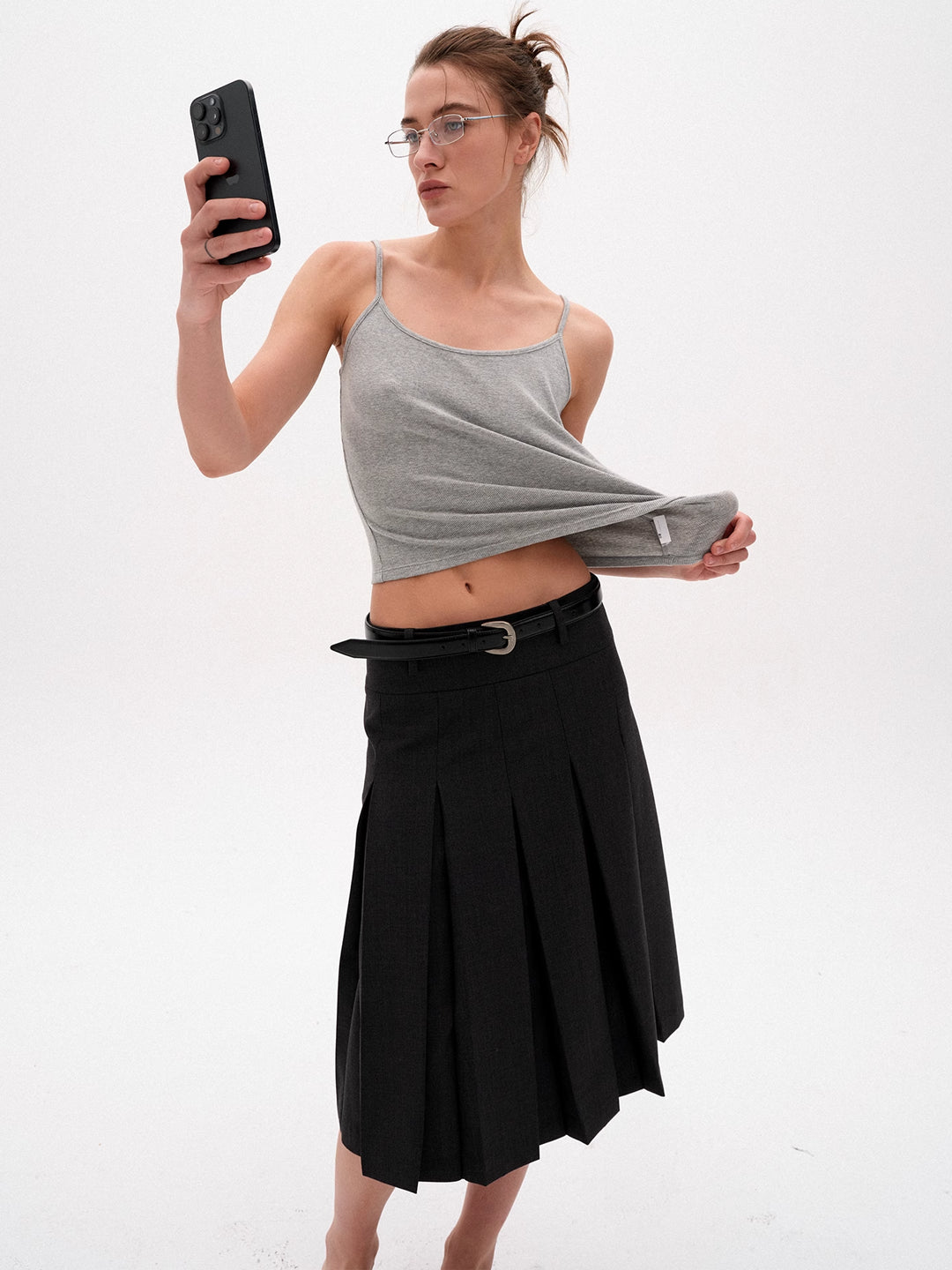 Pleated A-Line Skirt in Wool Blend