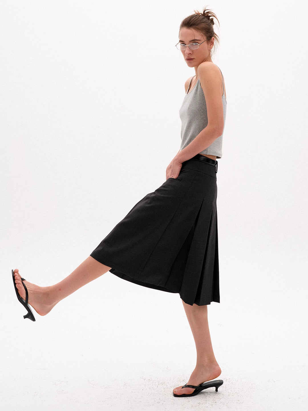 Pleated A-Line Skirt in Wool Blend