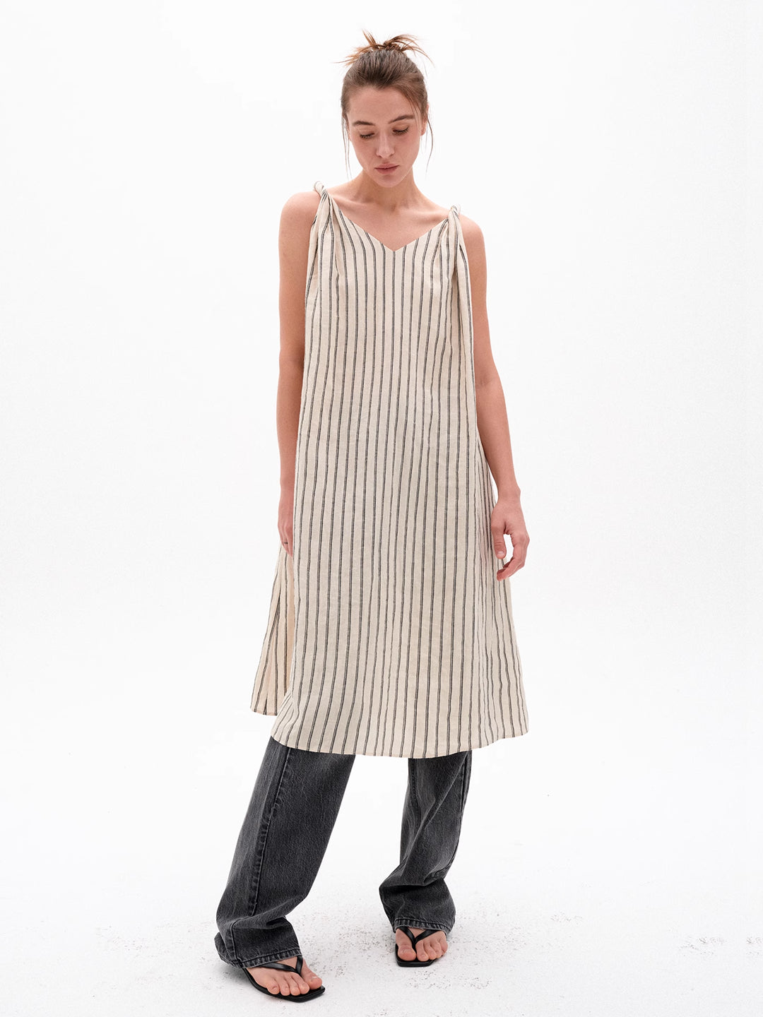 Twist Strap V-neck Striped Camisole Dress