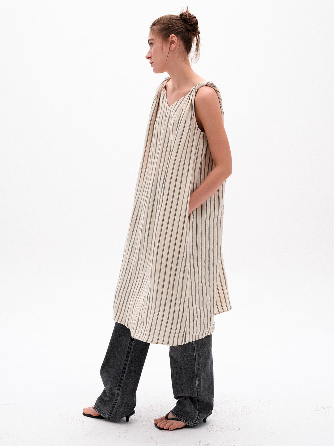 Twist Strap V-neck Striped Camisole Dress