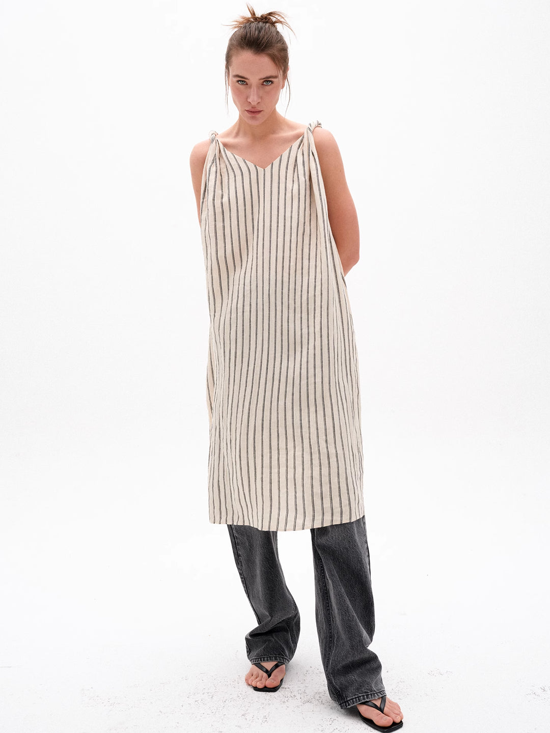 Twist Strap V-neck Striped Camisole Dress