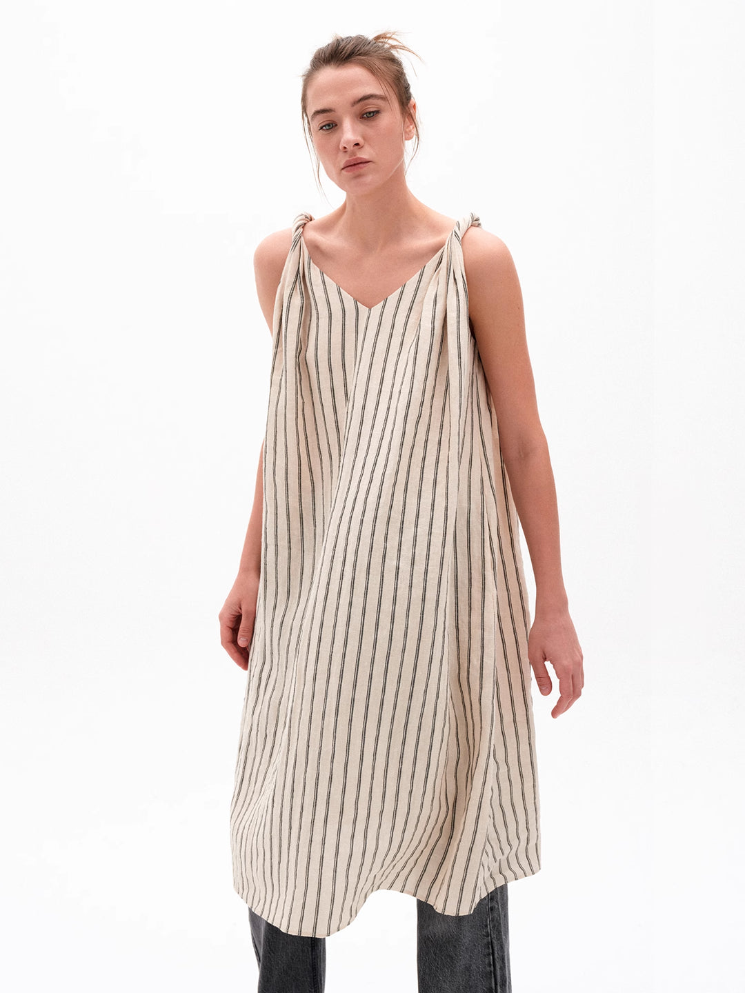 Twist Strap V-neck Striped Camisole Dress