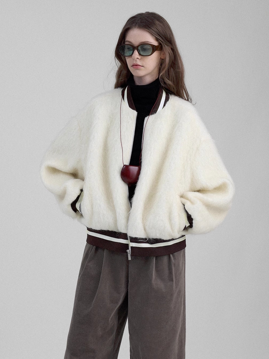 Fuzzy Wool Baseball Jacket