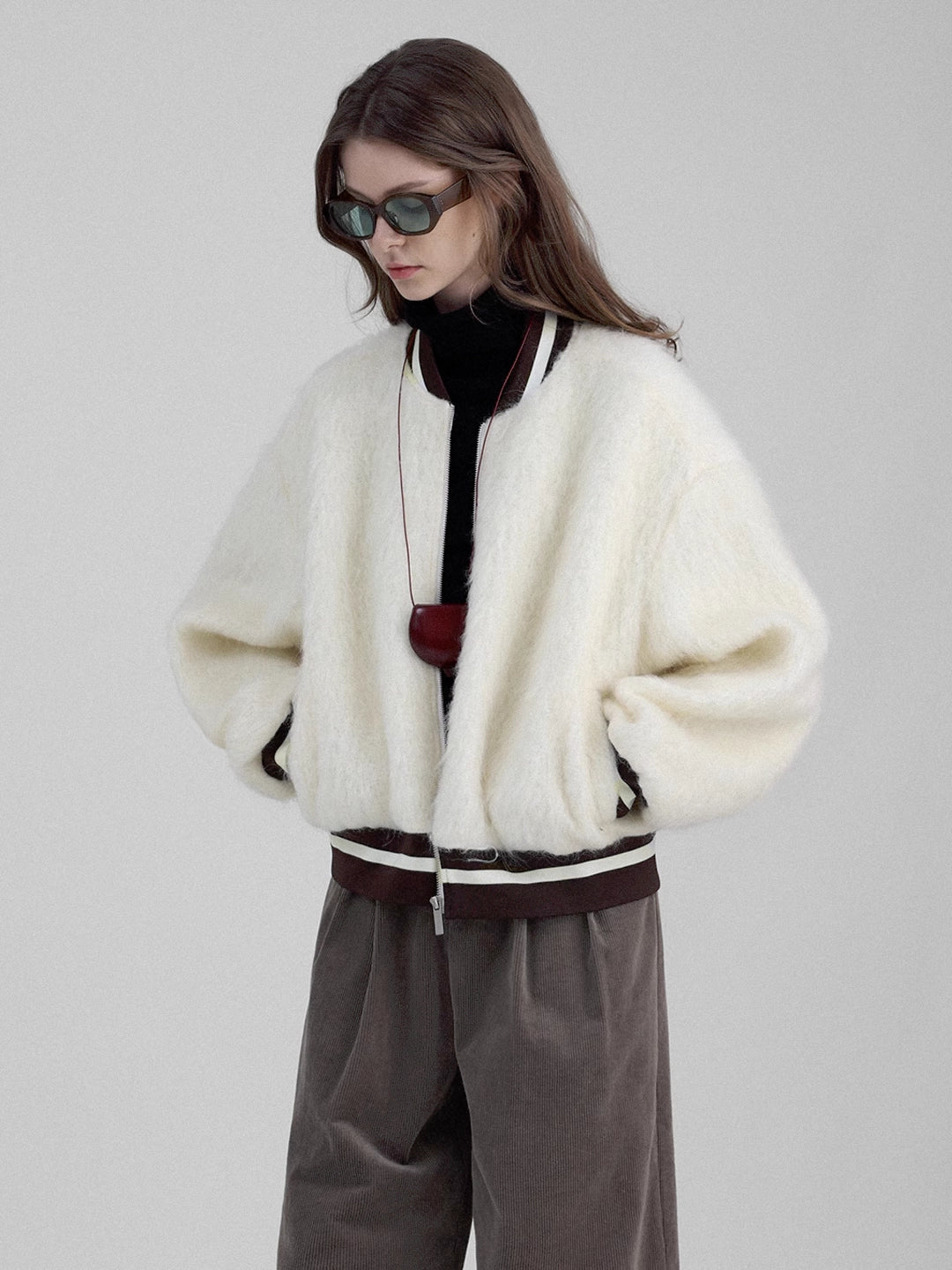 Fuzzy Wool Baseball Jacket