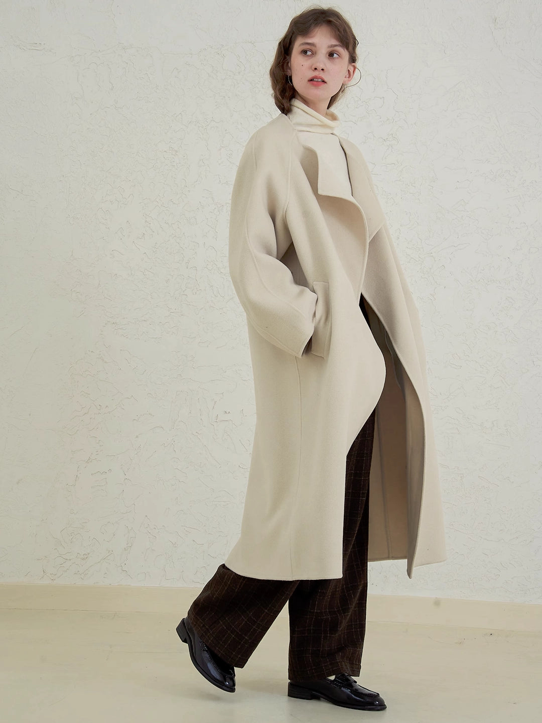 Double-Faced Wool Coat with Drape Collar