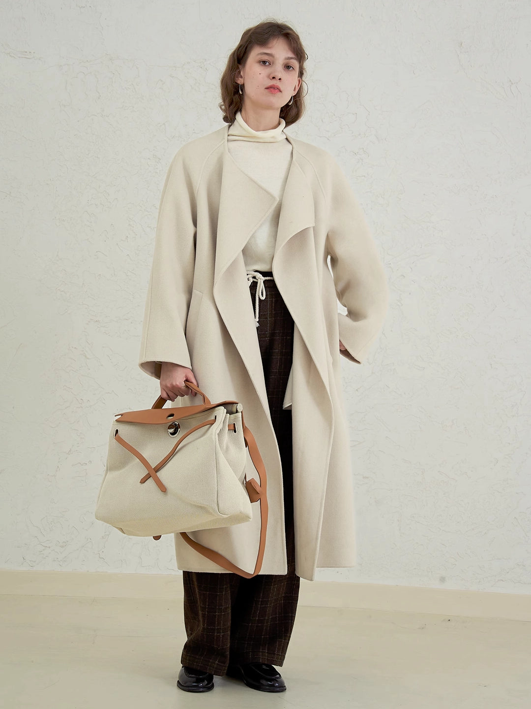 Double-Faced Wool Coat with Drape Collar