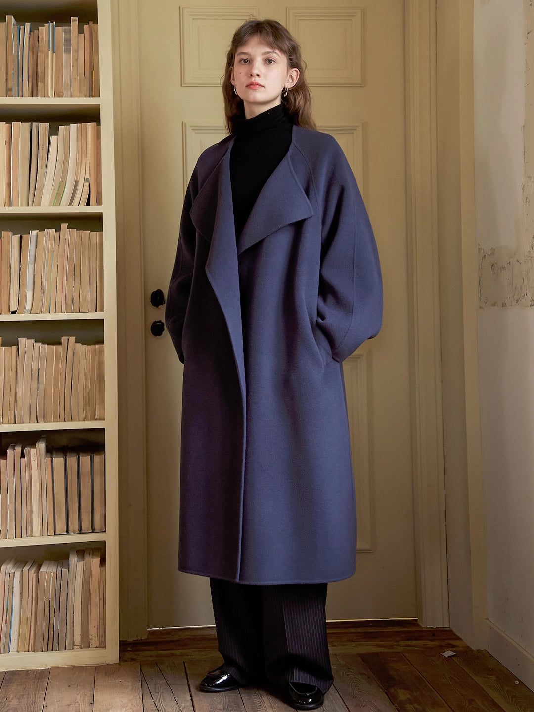 Double-Faced Wool Coat with Drape Collar