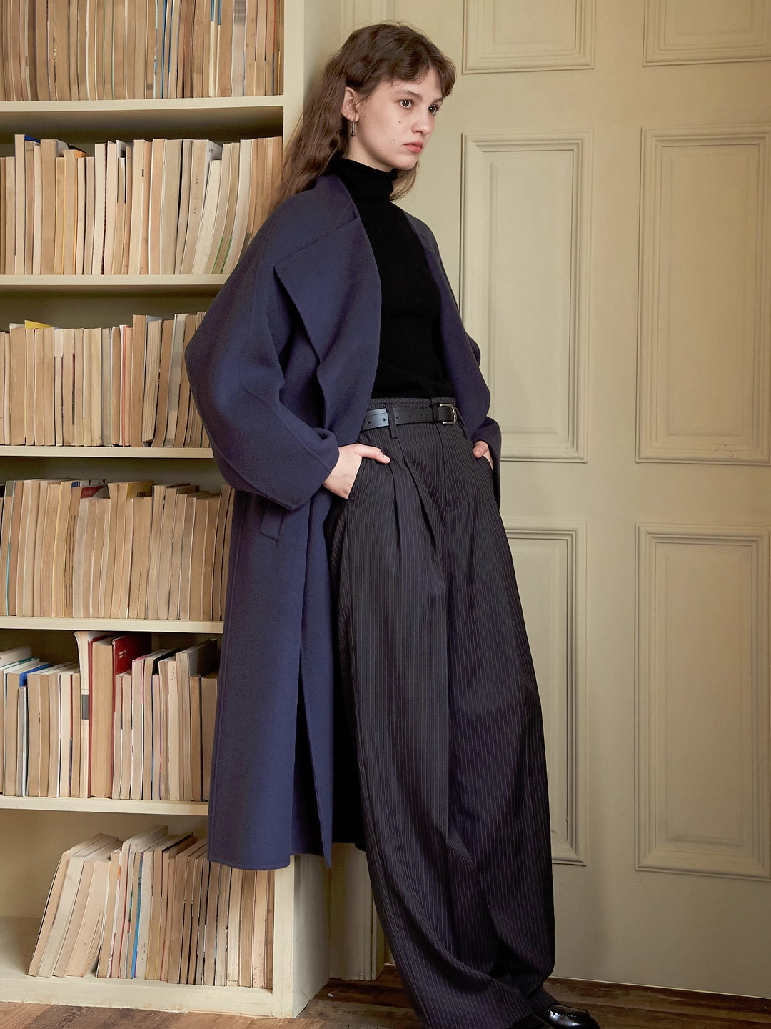 Double-Faced Wool Coat with Drape Collar