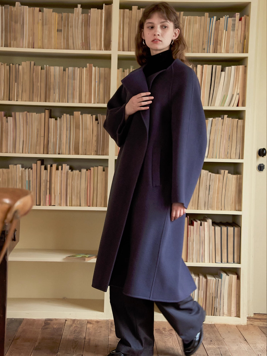 Double-Faced Wool Coat with Drape Collar