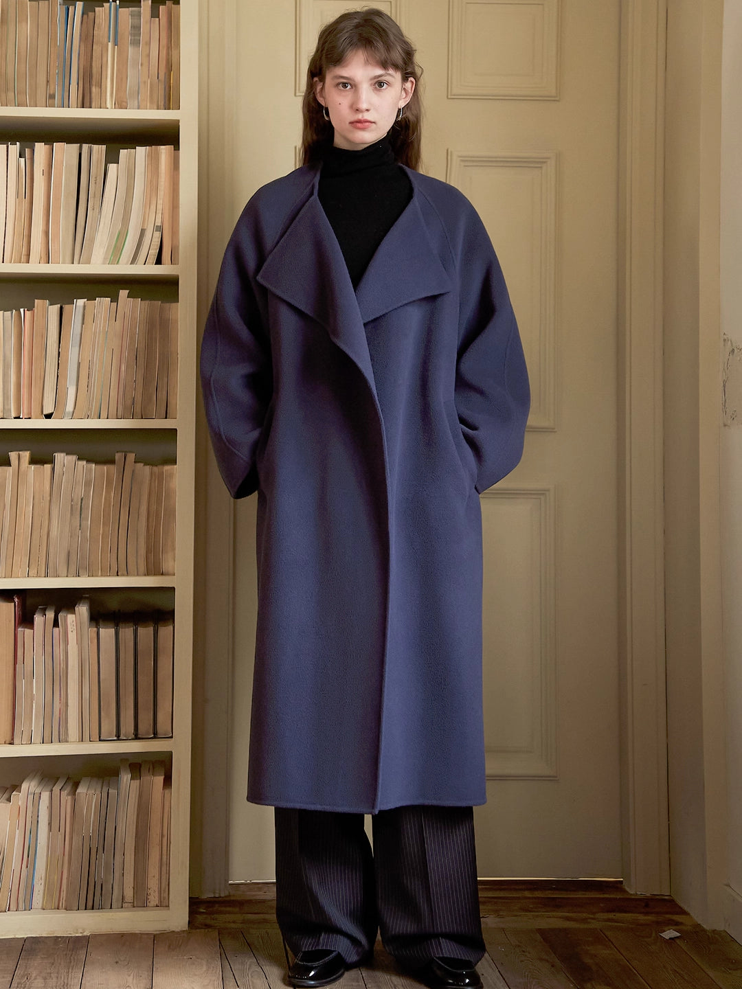 Double-Faced Wool Coat with Drape Collar