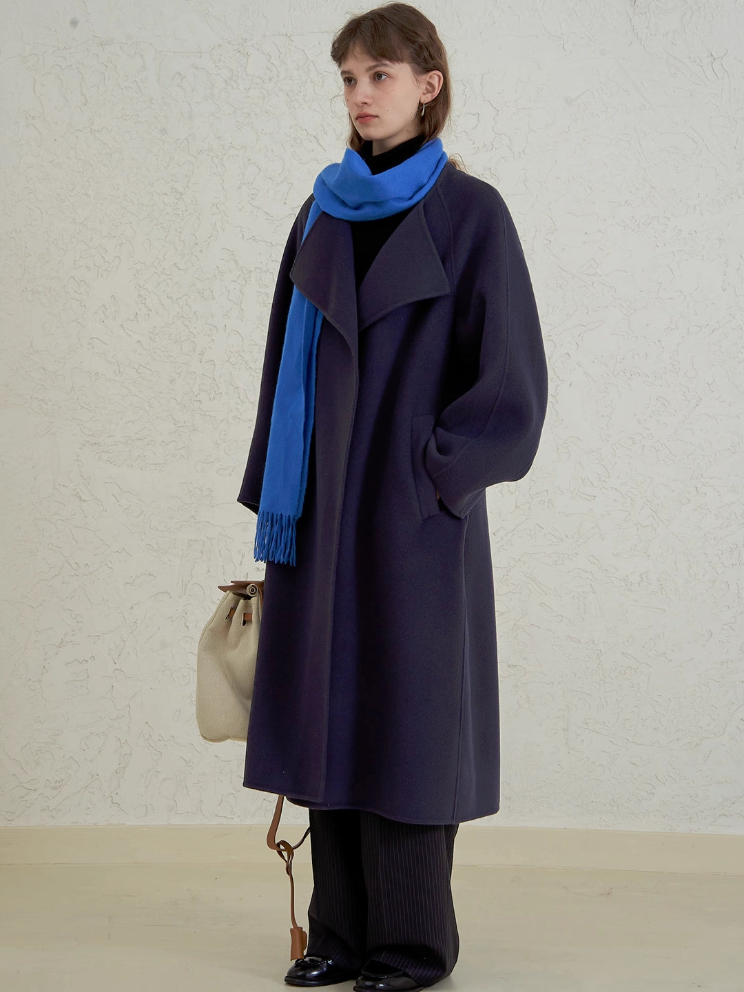 Double-Faced Wool Coat with Drape Collar