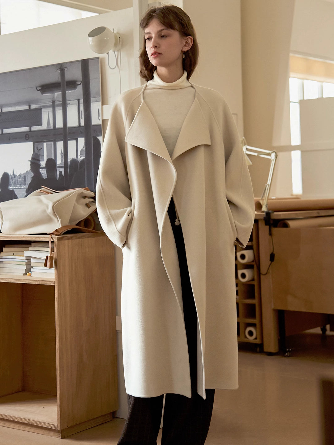 Double-Faced Wool Coat with Drape Collar