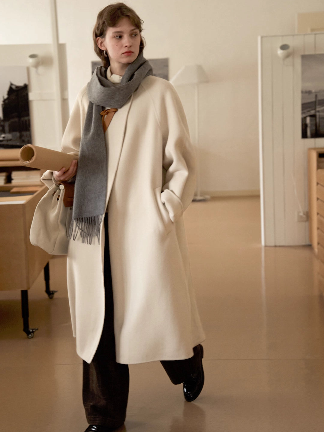 Double-Faced Wool Coat with Drape Collar