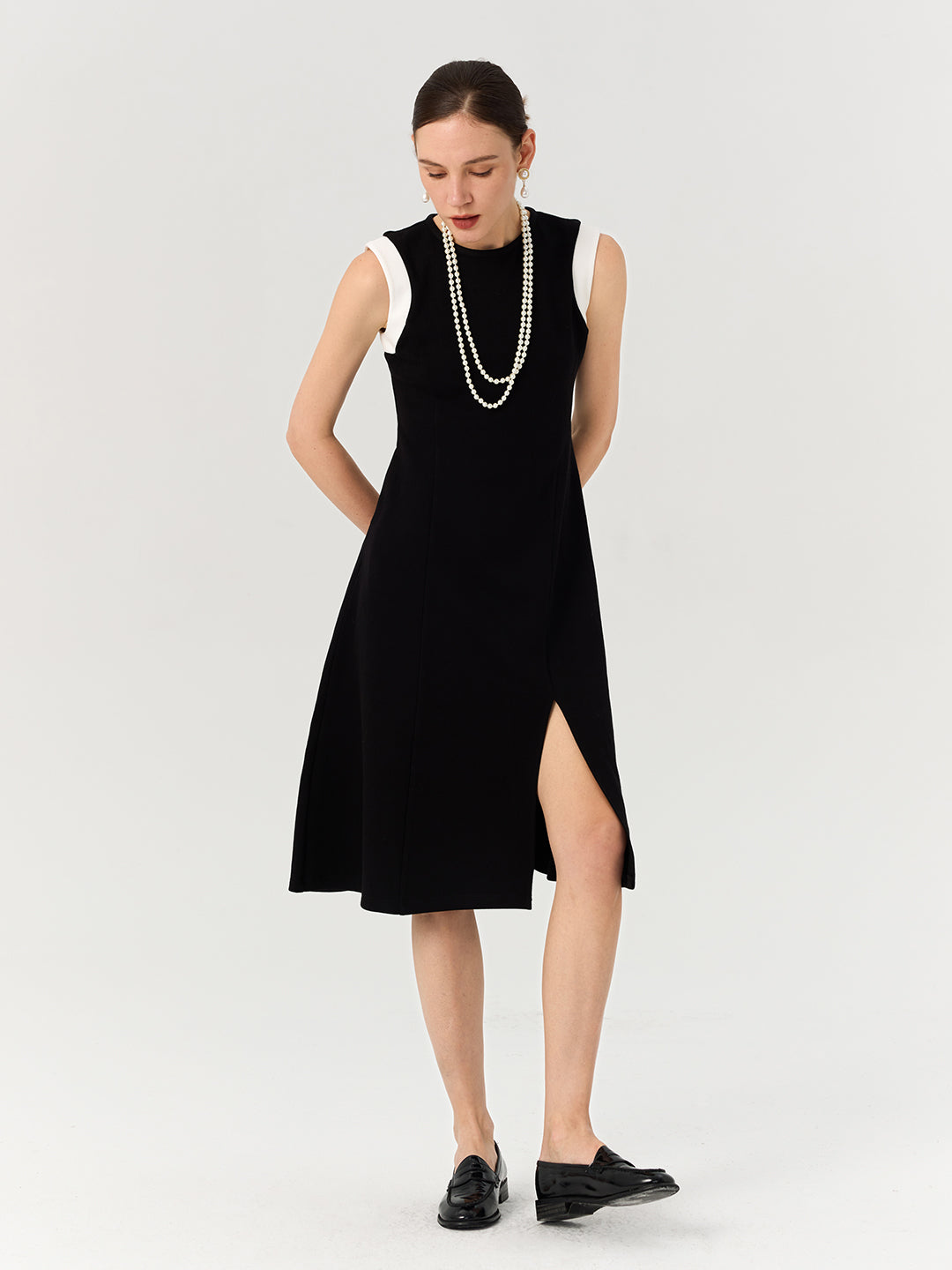 Contrast Panel Wrap Hem Knit Dress