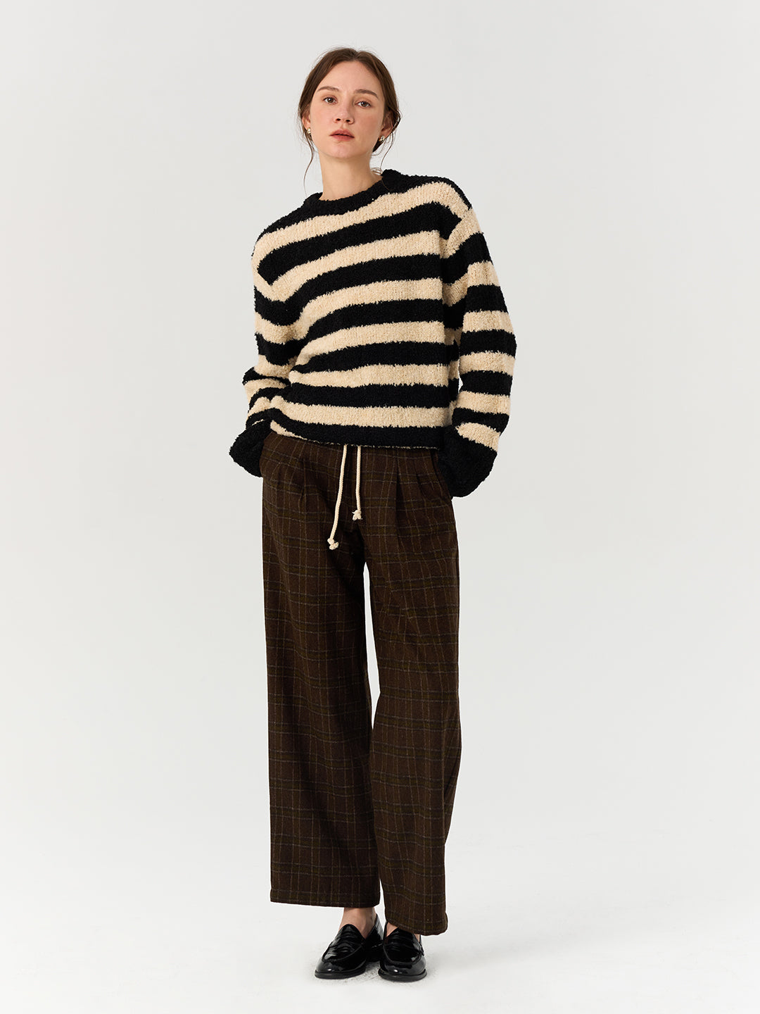 Wool Blend Tweed Relaxed Wide-Leg Pants