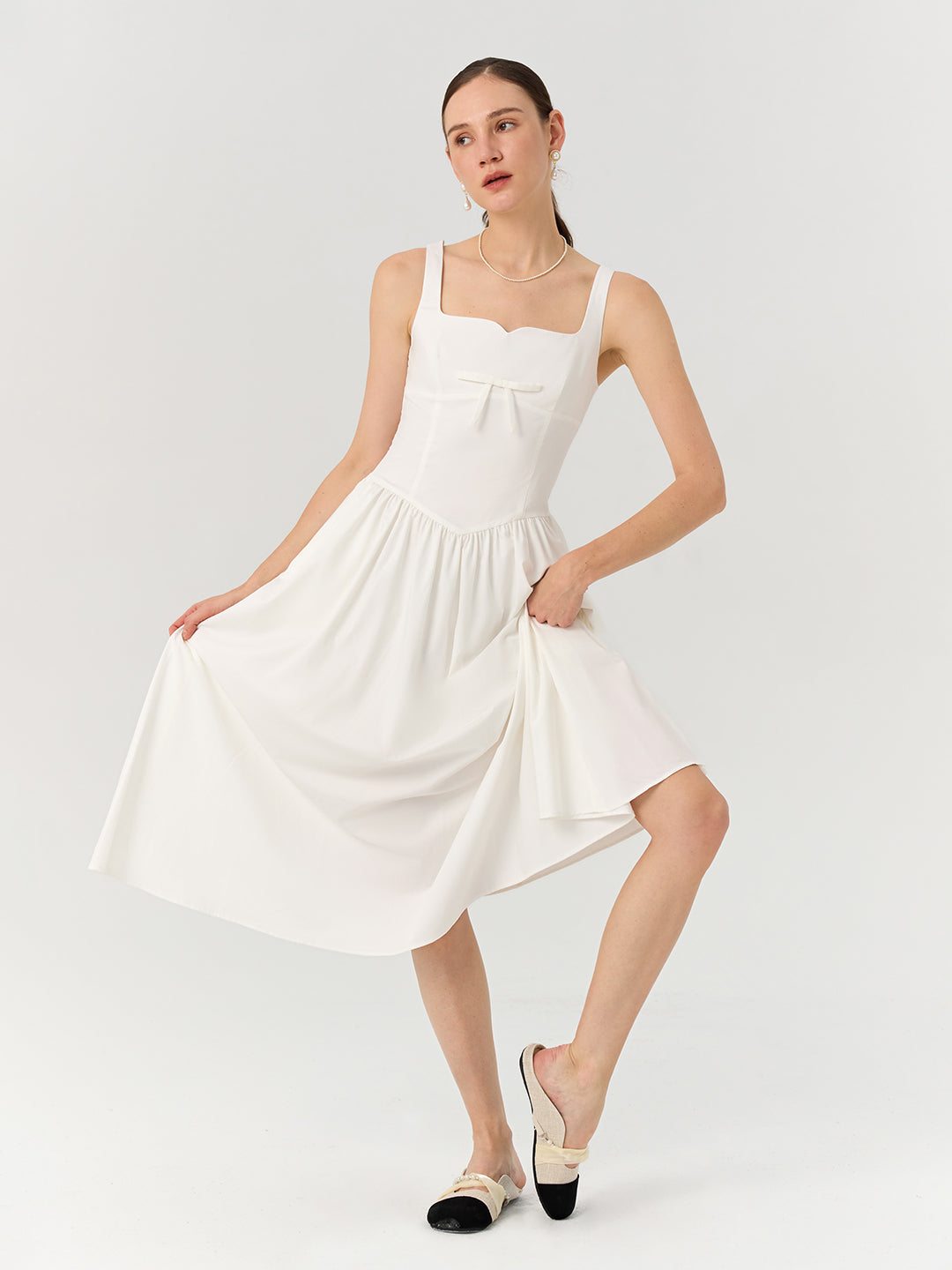 Midi Cami Shift Dress In White/Bule