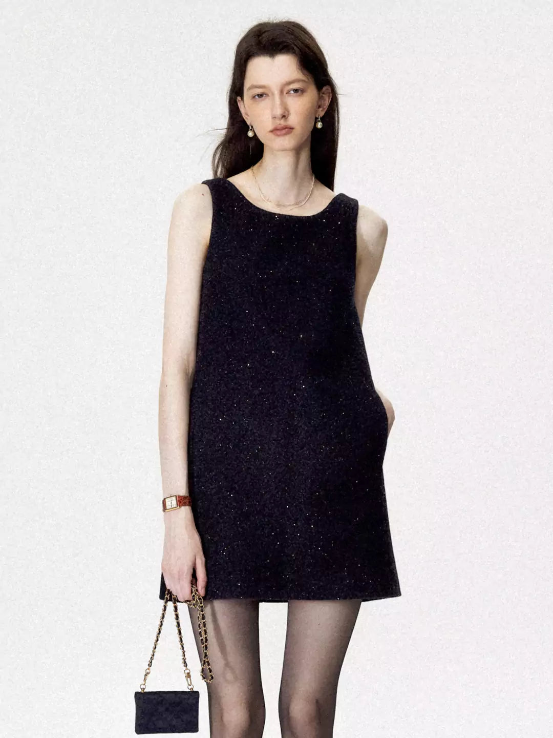 Sequins Clyde Sleeveless Tweed Mini Dress