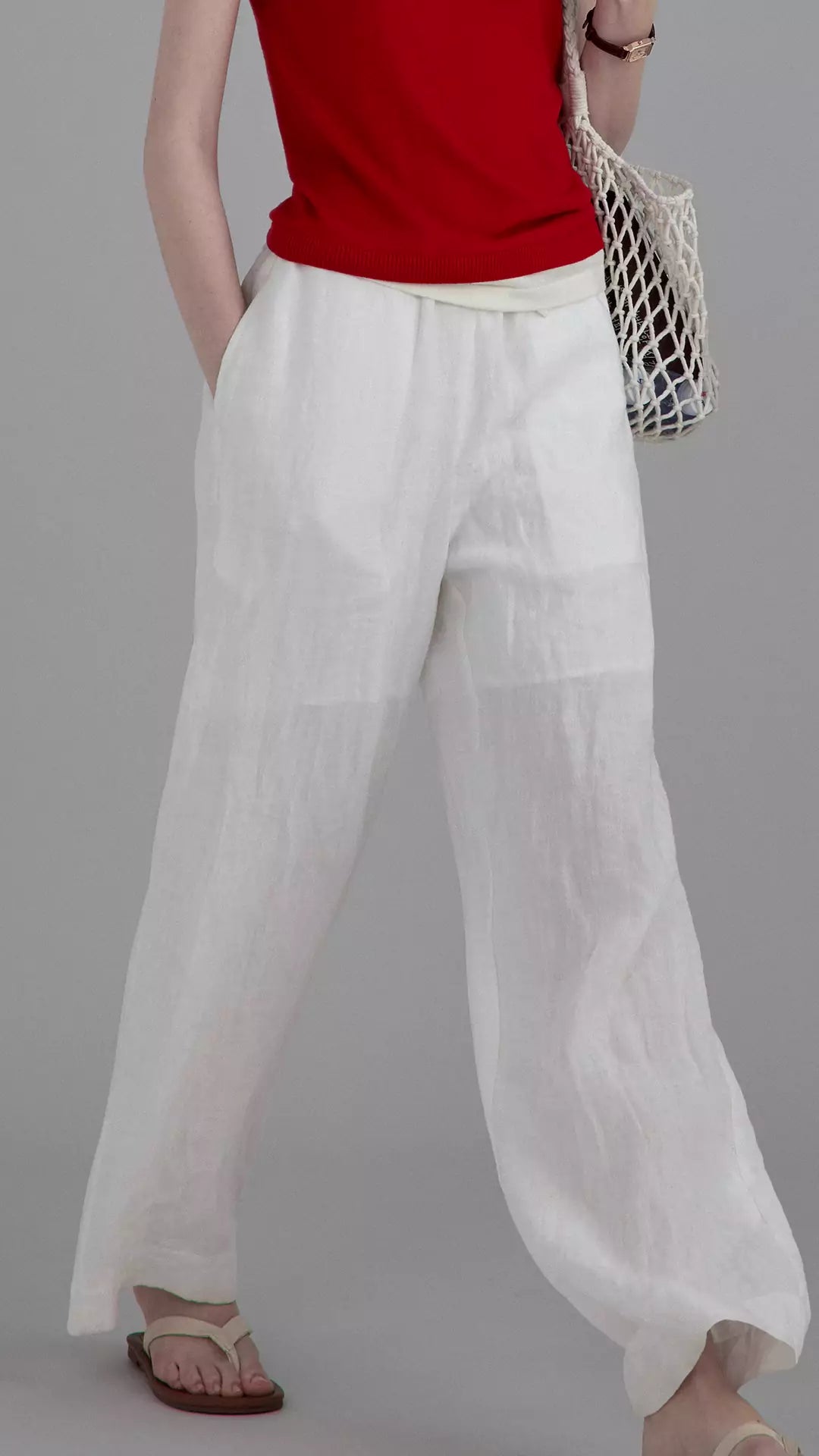 Linen Wide-Leg Pants with Adjustable Drawstring